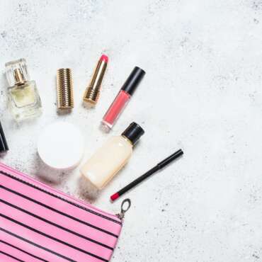 Make up bag with cosmetic beauty products